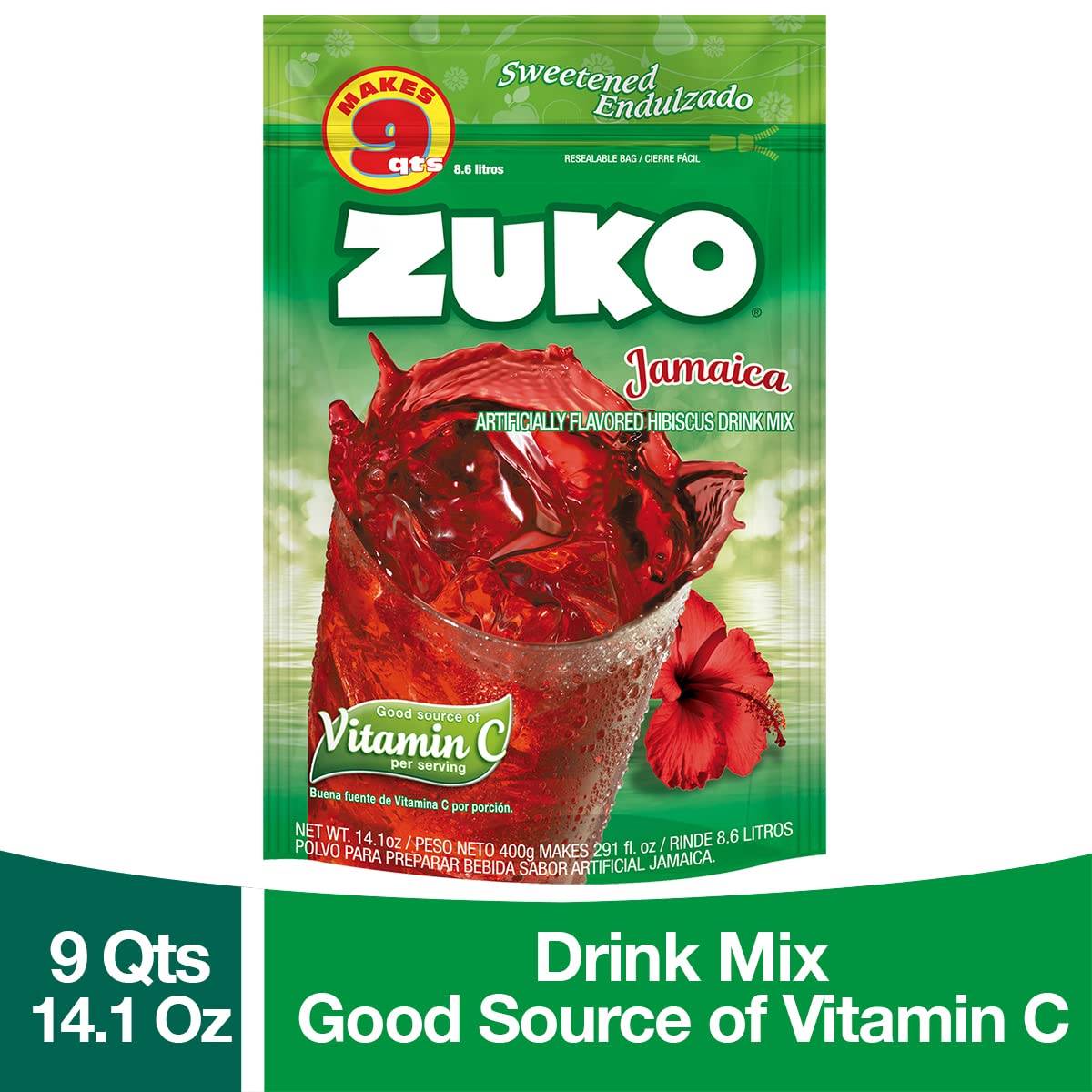 Zuko Jamaica Instant Powder Drink Family Pack, 14.1 oz, Pack of 6