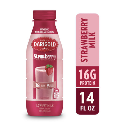 Darigold 1 Percent Milk, Reduced Fat Shelf Stable Milk with 9 Essential Nutrients, 16g Protein, rsBT Free - 14oz, 12 Pack (Strawberry)