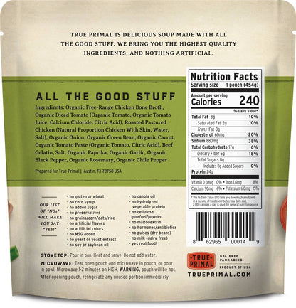 True Primal Chicken & Vegetable Soup 8-pack, Ready to eat, Gluten free, Paleo, Pastured chicken, Whole30, Bone broth