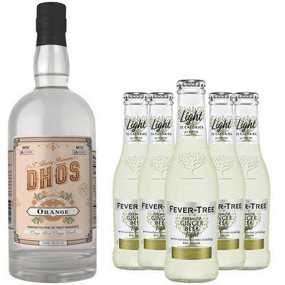 Dhos Handcrafted Non-Alcoholic Orange w 5 Pack Fever Tree Light Ginger Beer - Keto-Friendly, Zero Sugar, Zero Calories, Zero Proof - 750 ML - Perfect for Mocktails - Made in USA