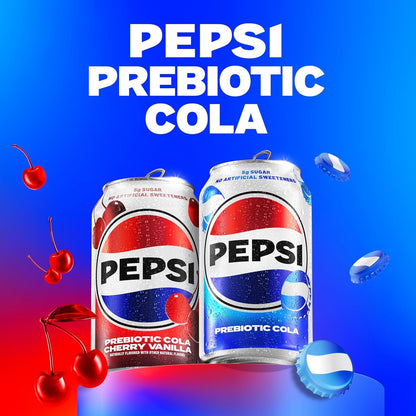 Pepsi Prebiotic Cola, 12 fl oz Can, 30 Calories, 5g Prebiotic Fiber, 5g Sugar, Soda Pop