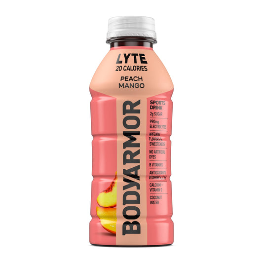 BODYARMOR LYTE Sports Drink Low-Calorie Sports Beverage, Peach Mango, Natural Flavors With Vitamins, Potassium-Packed Electrolytes, No Preservatives, Perfect For Athletes, 16 Fl Oz