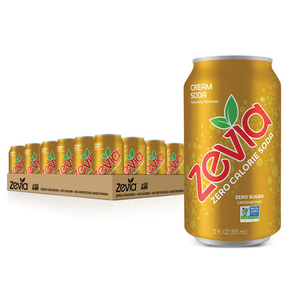 Zevia Zero Calorie Cream Soda, 12 Fl Oz (Pack of 24) and 16 Ounce Cans (Pack of 12)