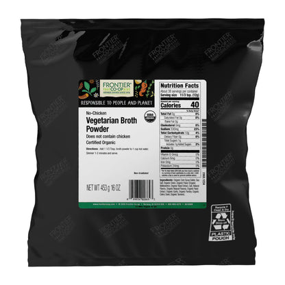 Frontier Co-op Organic No-Chicken Vegetarian Broth Powder, Bulk Bag, Organic Vegetable Soup Base Mix for Soups, Stews, Hot Drinks, Restaurant Supply | 16 Ounce (Pack of 1)