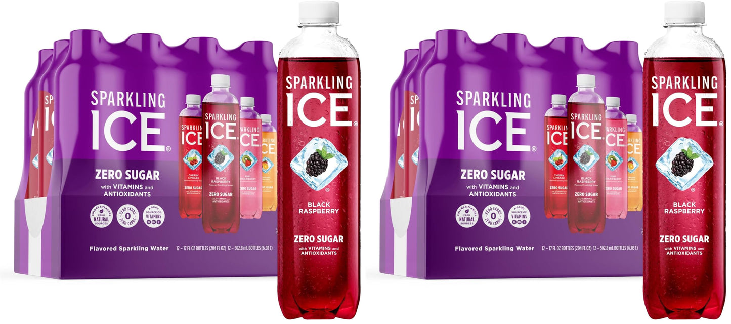 Sparkling Ice Purple Variety Pack, Flavored Water, Zero Sugar, with Vitamins and Antioxidants, 17 fl oz, 12 count (Black Raspberry, Cherry Limeade, Orange Mango, Kiwi Strawberry) (Pack of 2)