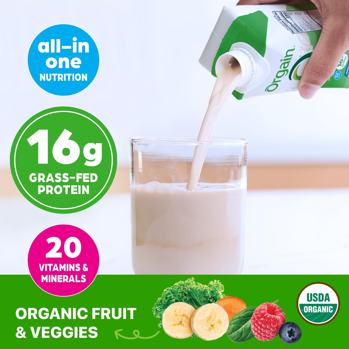 Orgain Organic Nutritional Shake, Vanilla Bean - Meal Replacement, 16g Protein, 20 Vitamins & Minerals, Gluten Free, Soy Free, Kosher, Non-GMO, 11 Ounce, 12 Count (Packaging May Vary) (Pack of 2)