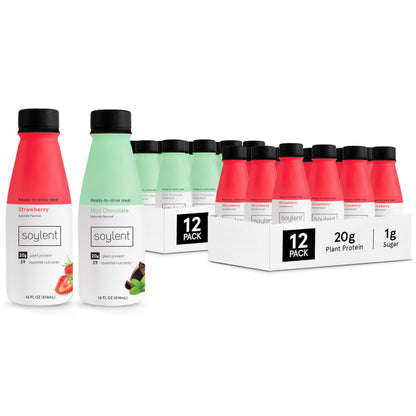 Soylent Meal Replacement Shake Bundle - Strawberry & Mint Chocolate - Two 12 Packs of 14oz Bottles