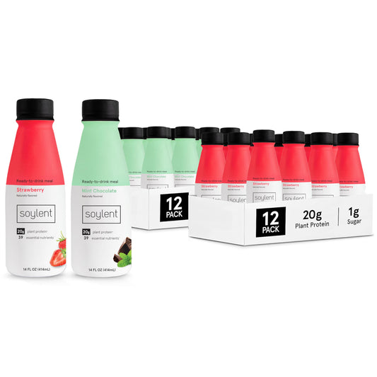 Soylent Meal Replacement Shake Bundle - Strawberry & Mint Chocolate - Two 12 Packs of 14oz Bottles