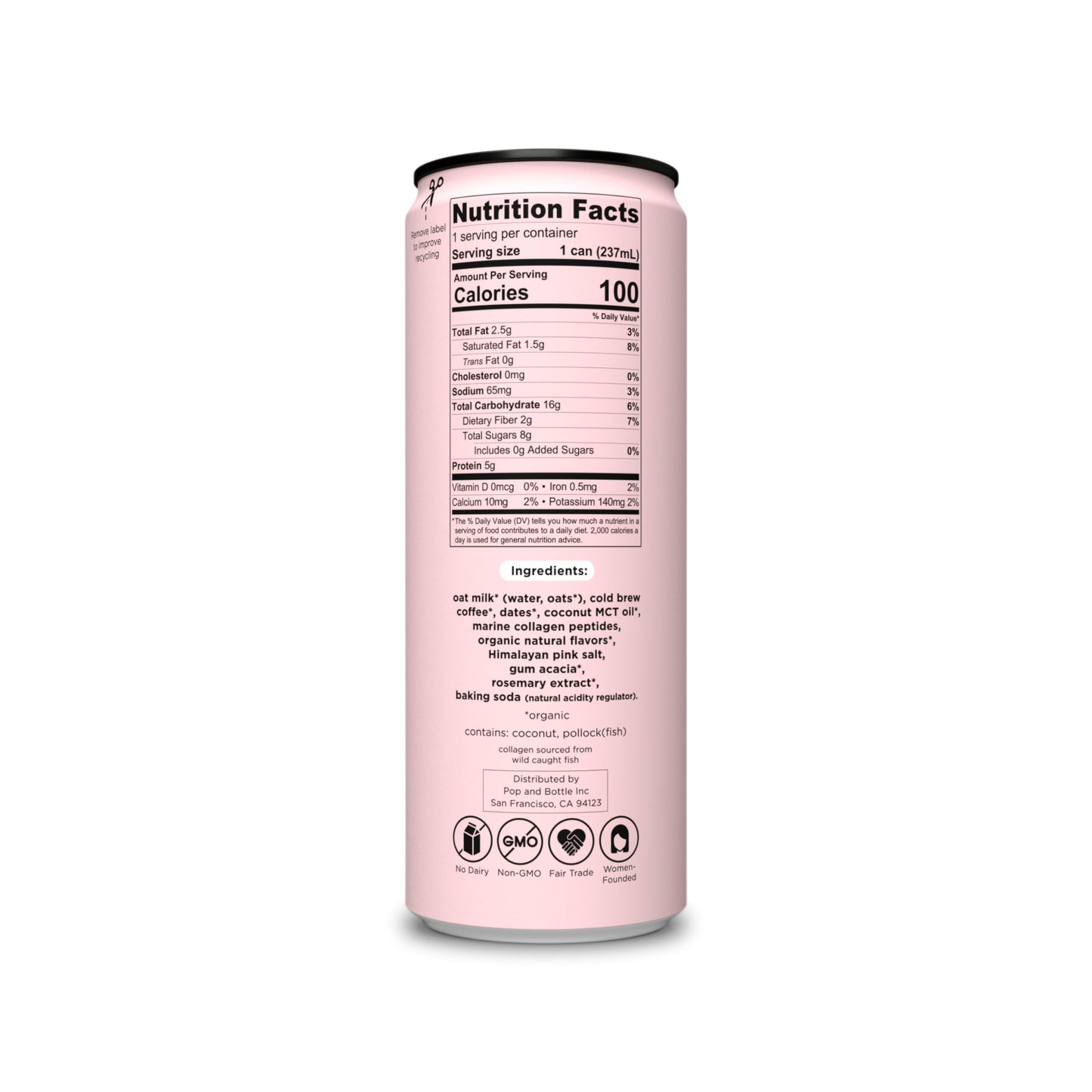 POP AND BOTTLE Vanilla Oat Milk Latte with Collagen, 8 FZ