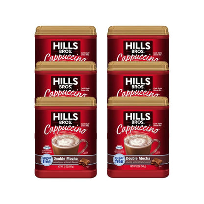Hills Bros. Instant Sugar-Free Double Mocha Cappuccino Mix - Easy to Use, Enjoy Coffeehouse Flavor From Home - Frothy, Decadent Cappuccino With 0% Sugar and 10g of Carbs (Pack of 6)