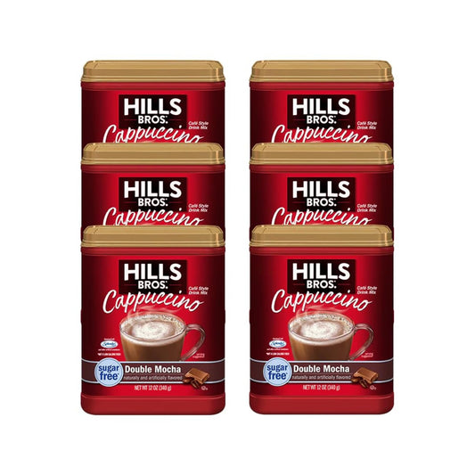 Hills Bros. Instant Sugar-Free Double Mocha Cappuccino Mix - Easy to Use, Enjoy Coffeehouse Flavor From Home - Frothy, Decadent Cappuccino With 0% Sugar and 10g of Carbs (Pack of 6)