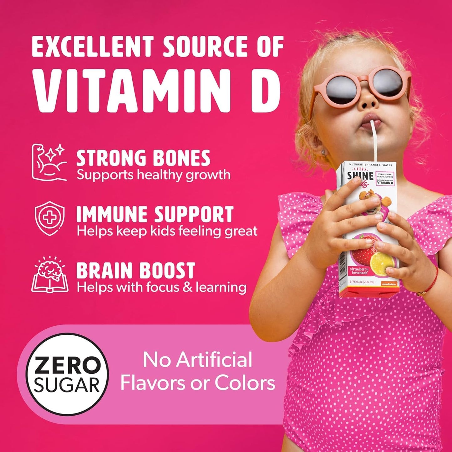 Shine Water x Paw Patrol Strawberry Lemonade Kids Juice Boxes with Vitamin D 32-Pack | No Added Sugar | Naturally Flavored Drinks for Kids | Vegan, Gluten Free, Zero Calorie Hydration