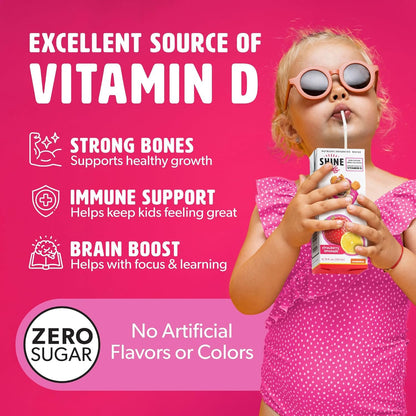 Shine Water x Paw Patrol Strawberry Lemonade Kids Juice Boxes with Vitamin D 32-Pack | No Added Sugar | Naturally Flavored Drinks for Kids | Vegan, Gluten Free, Zero Calorie Hydration