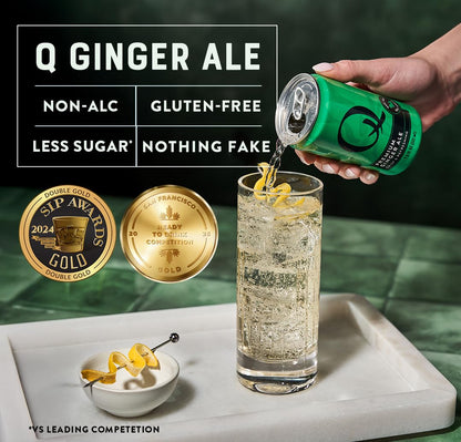 Q GINGER ALE with Real Ginger & Organic Agave - Ideal for Cocktails & Mocktails - Made with Real Ingredients, Perfectly Carbonated, & Less Sweet - 60 Calories per Can - 7.5 Fl oz Cans (Pack of 24)