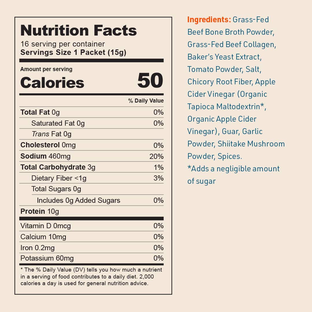Bare Bones Beef Bone Broth Instant Powdered Mix | Rich Savory Packets on-the-Go No Artificial Flavors | 100% Grass Fed Keto & Paleo Friendly | Sticks 10g Protein | 32 Pack
