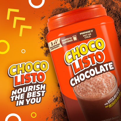 Chocolisto Instant Chocolate Drink, Nutritious Beverage with Vitamins and Minerals, 35.2 oz, Pack of 1.