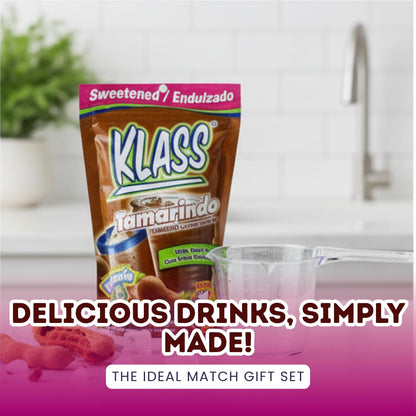 2x Klass Bev Mix Tamarindo Sweetened 14.1 OZ Bundle with Measuring Cup – Traditional Aguas Frescas Drink Mix with Sweet and Tangy Tamarind Flavor – Gift Set (3 Items)