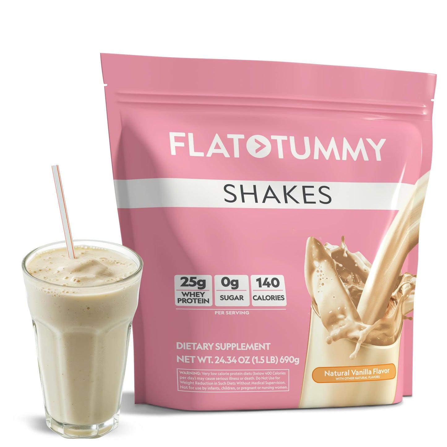 Flat Tummy Shakes - Vanilla, 20 Servings – Post GLP-1 Protein Supplement, High Protein, Zero Sugar, Keto-Friendly Meal Replacement with Clinically Studied Morosil®