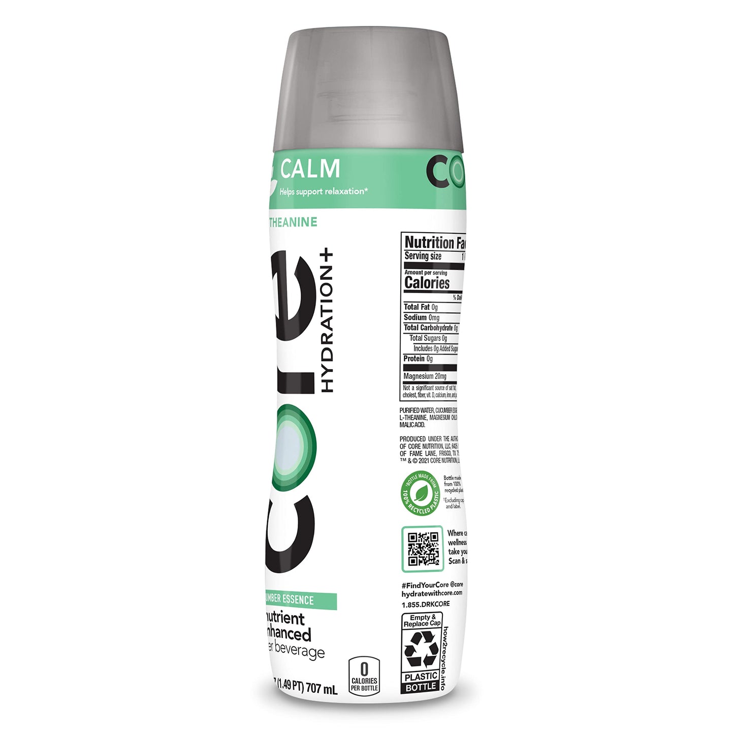 CORE Hydration+ Calm, Cucumber Essence Nutrient Enhanced Water with L-Theanine, 23.9 Fl Oz Bottle (Pack of 12)