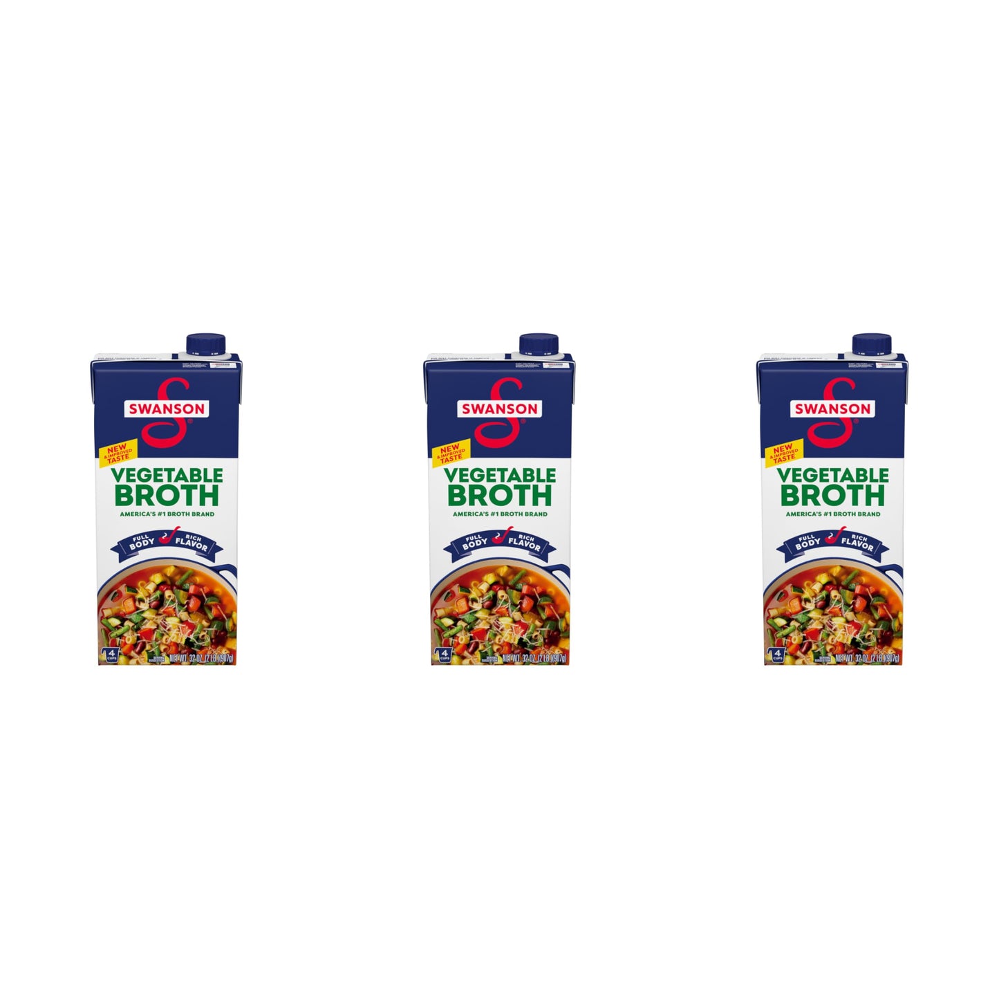 Swanson 100% Natural Vegetable Broth, 32 oz Carton (Pack of 3)