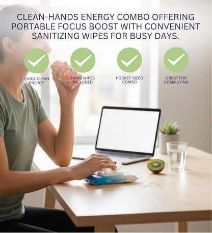 3x Proper Wild Shot Energy Strawberry Kiwi 2.5 FO Bundle with Hand Sanitizing Wipes – Clean Energy Shots with GreenTea Caffeine & L-Theanine for Focus and Endurance — Gift Set (4 Items)
