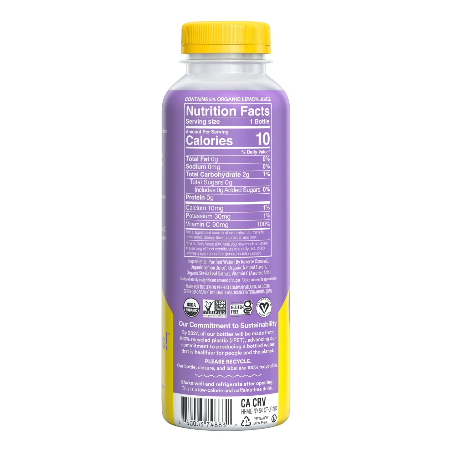 Lemon Perfect Blueberry, Hydrating Flavored Lemon Water, Zero Sugar, Delicious and Refreshing, Organic, 15.2 fl oz Bottle