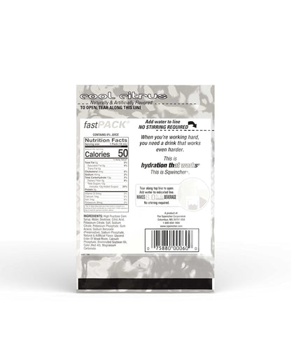 Sqwincher Fast Pack Liquid Concentrate | Cool Citrus Flavored | Low Calorie | Low Sodium | Electrolyte Replenishment Hydration Drink Mix | Just Add Water to Pouch | .6 oz Packet (4 Packs of 50)