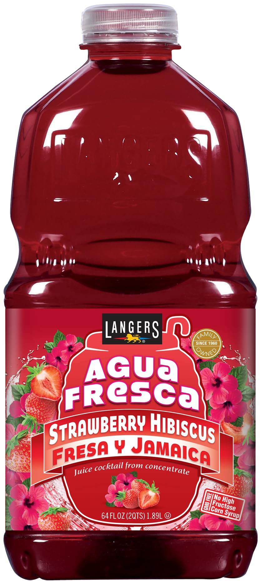 Langers Agua Fresca, Fresa y Jamaica (Strawberry Hibiscus), 64 Fl Oz (Pack of 8)