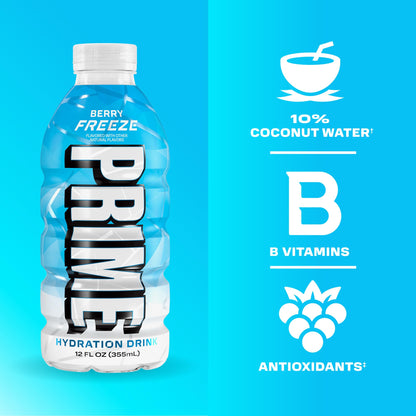 PRIME HYDRATION Berry Freeze, Cherry Freeze, & Ice Pop 12 Fl Oz Variety Sports Drinks, & Rapid Rehydration Electrolyte Powder Sticks, Ocean Cherry, & 12 Pack Black Graffiti Squeeze Sports Water Bottle