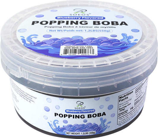 Soeos Blueberry Popping Boba Pearls, 550g (1.2lbs), Bursting Juice Balls for Bubble Tea, Frozen Yogurt, Desserts & Drinks – Ready-to-Eat