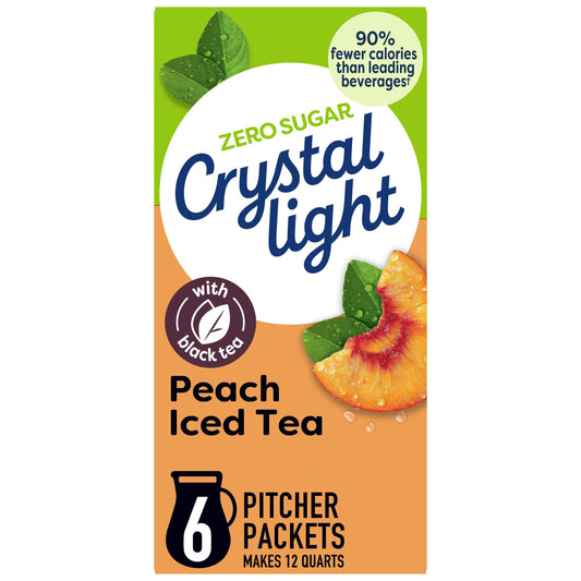 Crystal Light Drink Mix, 6 Pitcher Packets, for Flavorful Hydration and Shareable Refreshment, Peach Iced Tea artificial flavor, Made with Black Tea, 1.5 oz