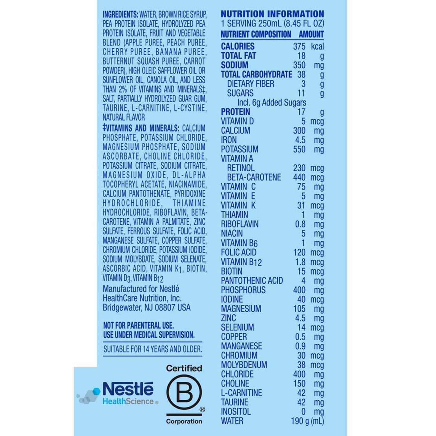 Nestle Compleat Original 1.5 Tube Feeding Formula Fruit Medley 250 mL Carton 24 Ct