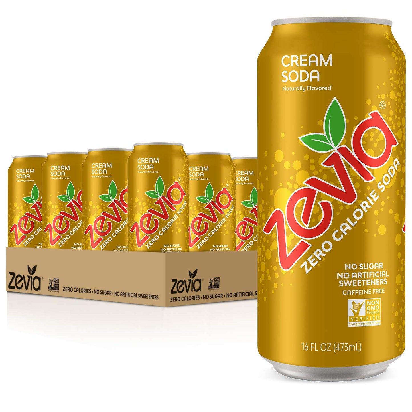 Zevia Zero Calorie Soda, Ginger Root Beer and Cream Soda, 12 and 16 Ounce Cans