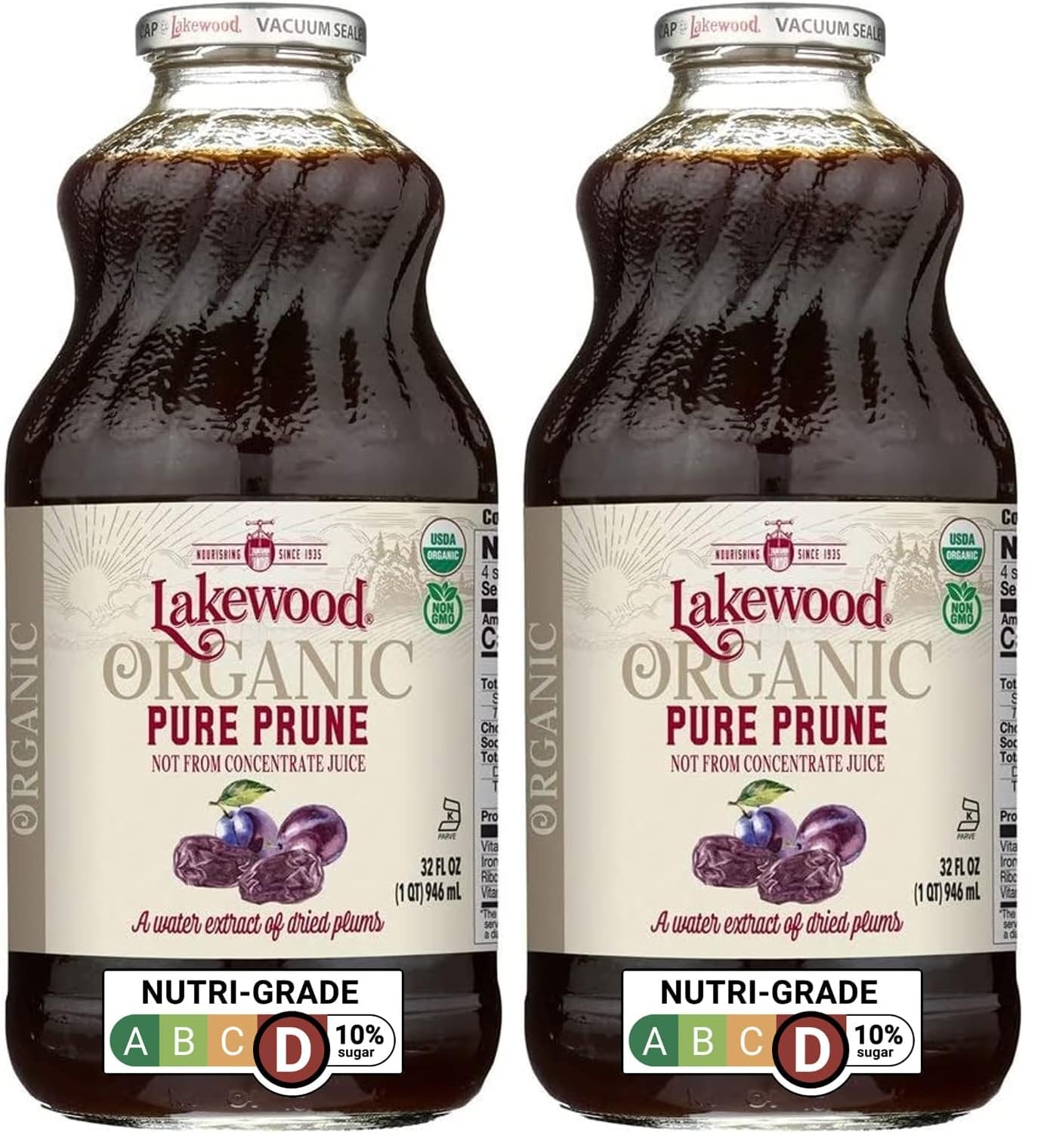 Lakewood Organic 100% Juice Pure Prune (1 X 32 FL OZ) (Pack of 2)
