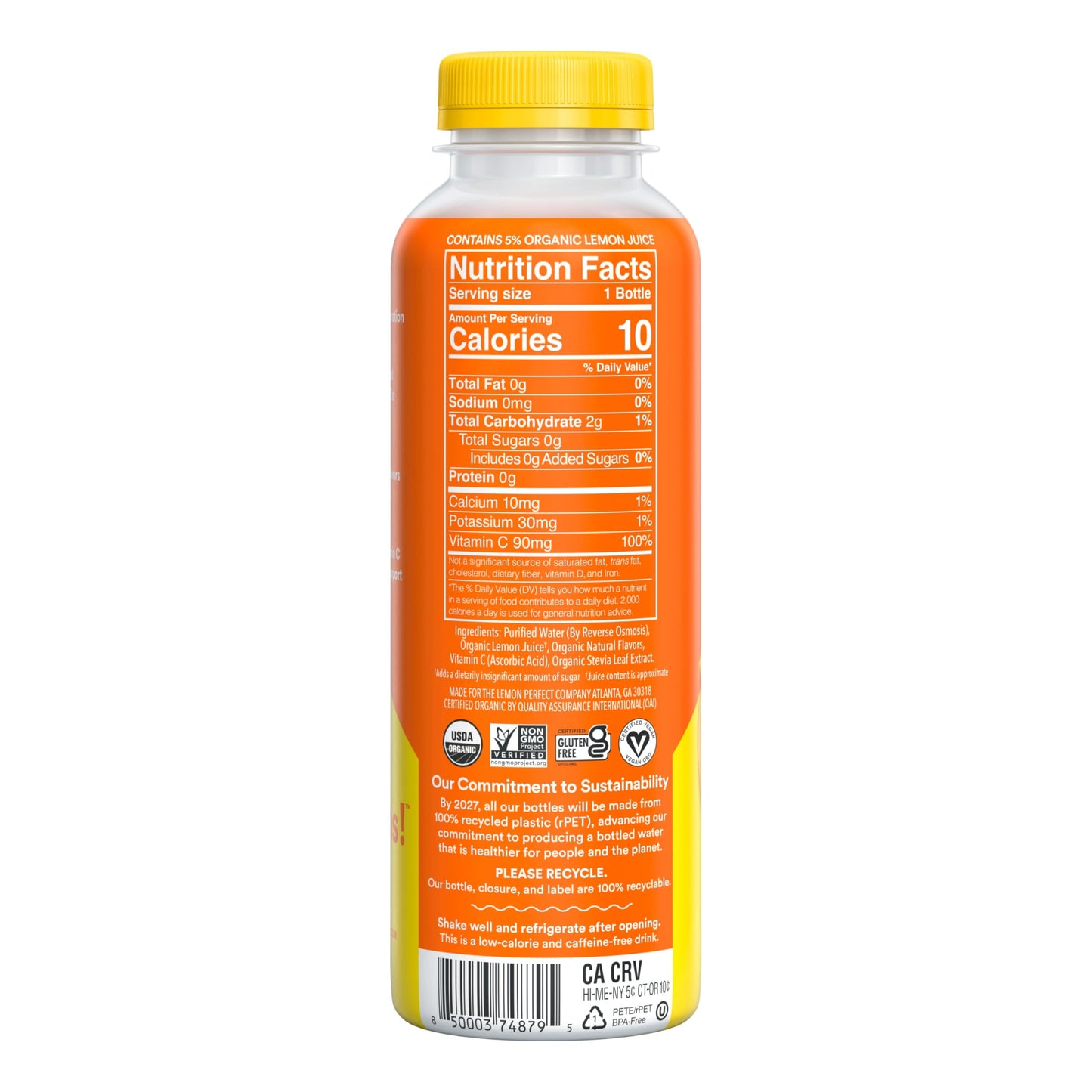 Lemon Perfect Peach, Hydrating Flavored Lemon Water, Zero Sugar, Delicious and Refreshing, Organic, 15.2 fl oz Bottles (1-Pack)