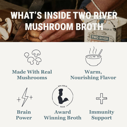 Two River Maitake Mushroom Broth | Organic Vegan Bone Broth Alternative, Creamy Coconut Curry Sipping Drink for Soup & Curries | Plant Based Gluten Free Meal, Ready to Sip – 17.6 fl oz (Pack of 4)