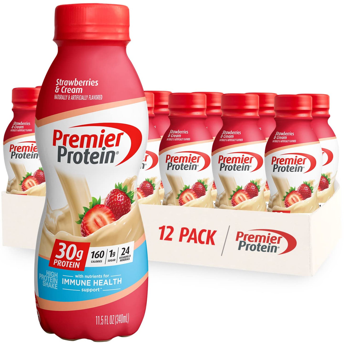 Premier Protein Shake Bundle - 24 Vitamins & Minerals, 30g Protein, Strawberries & Chocolate Flavors, Pack of 12, 11.5 Fl Oz