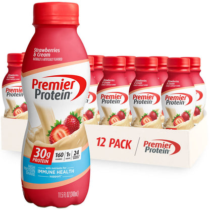 Premier Protein Shake Bundle - 24 Vitamins & Minerals, 30g Protein, Strawberries & Chocolate Flavors, Pack of 12, 11.5 Fl Oz