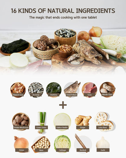 JayeonHanal Seafood Broth Tablet Type 90g (3g x 30pcs) Seafood&Vegetable Stock Dashi Broth Ingredients Freeze-Dried 100% for Nutrition, No MSG Umami Savory Taste Aromatic Easy-to-Carry Coin Type 자연한알