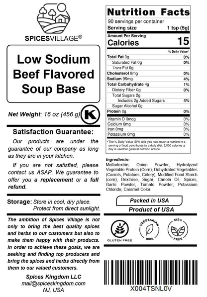Spices Village Low Sodium Beef Ramen Seasoning, Gluten Free Beef Base, Ramen Broth, Beef Soup Base Powder for Noodle Soup, 16 oz, No MSG Added, Kosher