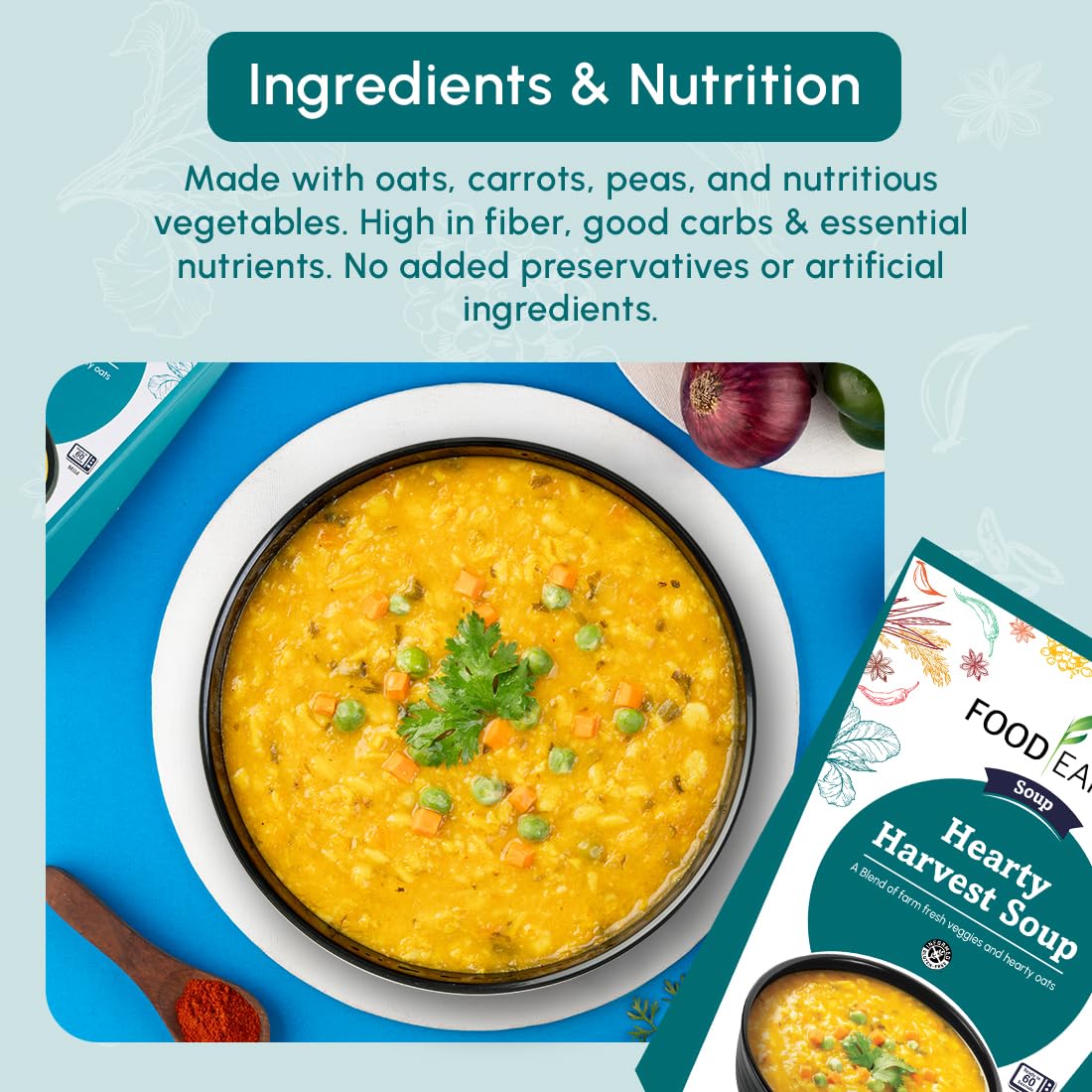 Food Earth Hearty Harvest Soup, Pack of 6 (300 g Each), Vegan & Gluten-Free, Ready-to-Eat Oat & Vegetable Soup, 10.58 oz Each