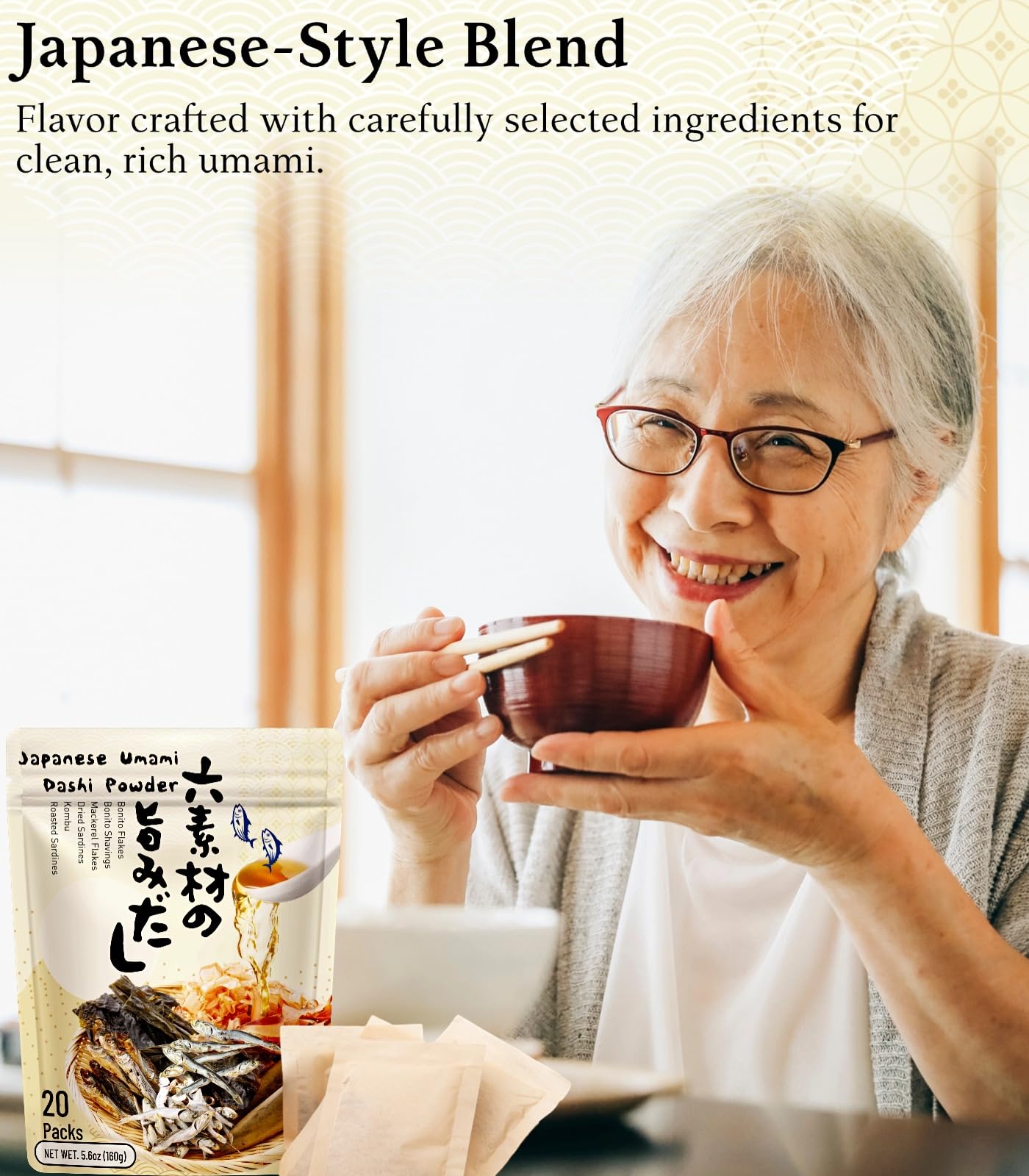 Japanese Dashi Powder - Bonito & Kombu, Instant Soup Stock Granules, Dashi Broth for Miso Soup, Ramen, Pho, Udon & Hot Pot, No MSG Added, Ingredients from Japan, 8g x 20 Packs (5.6OZ)