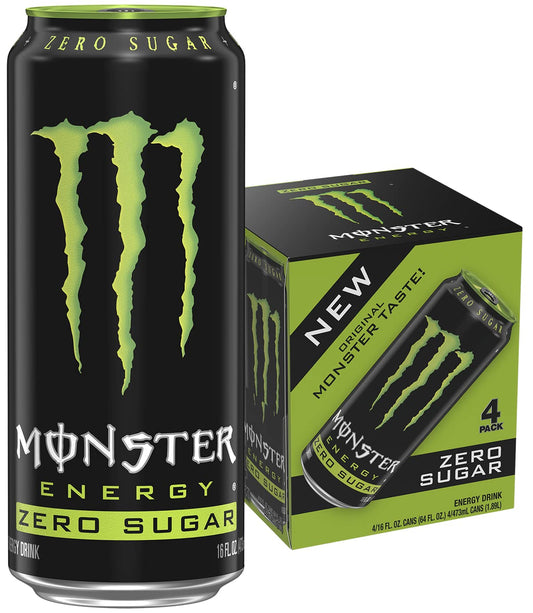 Monster Energy Zero Sugar, Low Calorie Energy Drink, 16 Ounce, 4 Pack
