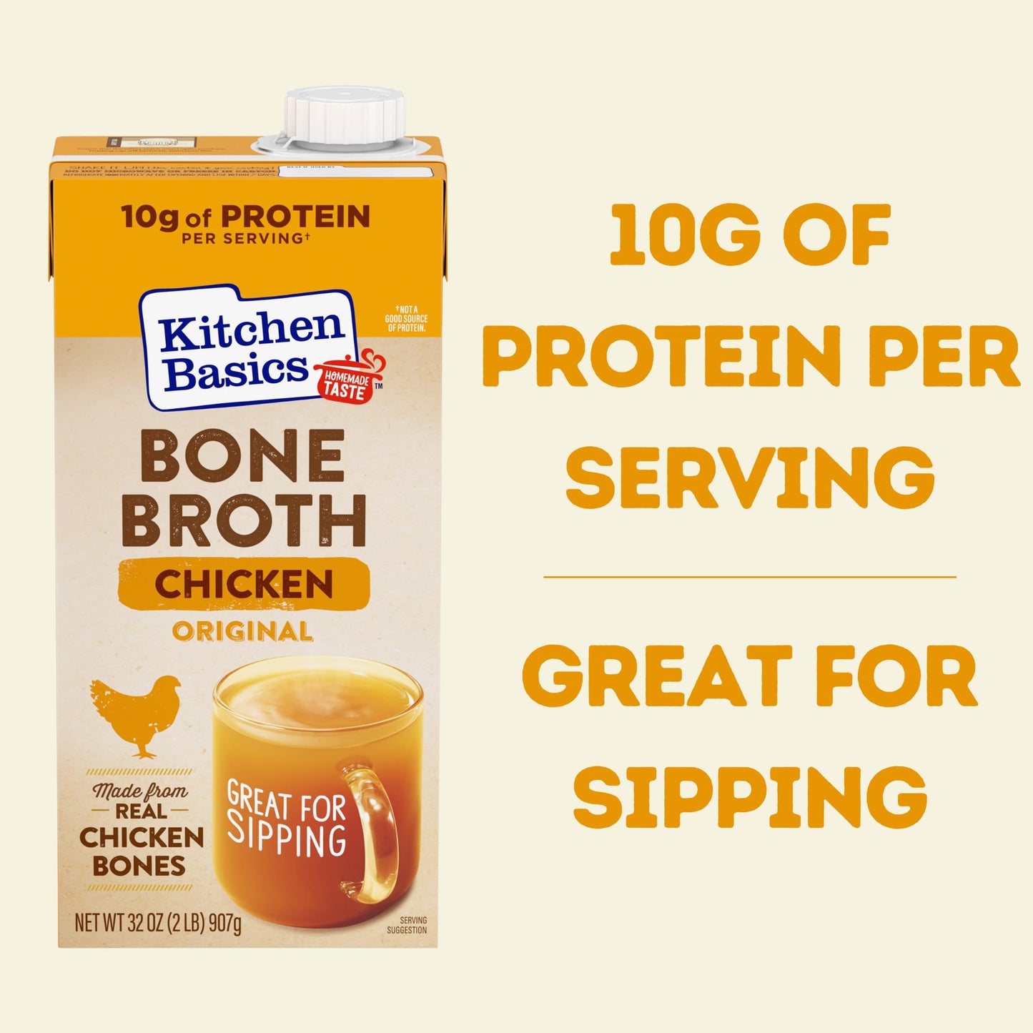 Kitchen Basics Chicken Bone Broth, 32oz (Pack of 12) - Perfect for Adding Flavor to Recipes and Stocking Up