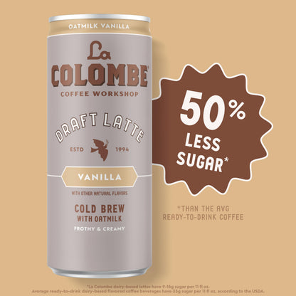 La Colombe Coffee, Oatmilk Vanilla Latte, 11 fl oz Cans (Pack of 12), Coffeehouse Quality Cold Brew, Specialty Grade Coffee Beans, Ready-to-Drink On-the-Go