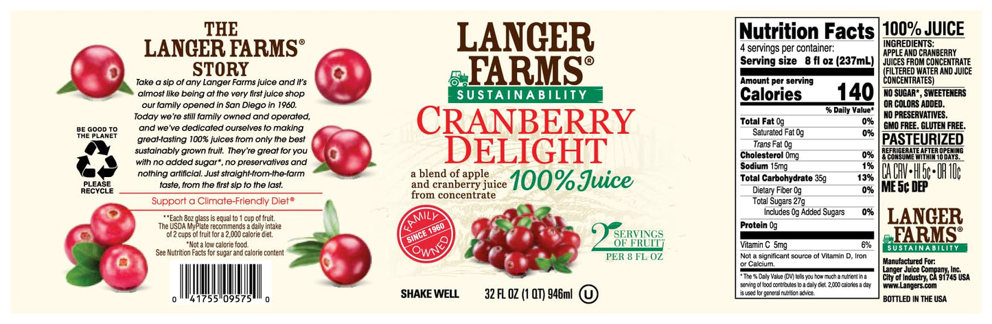 Langer Farms Cranberry Delight, 100% Juice, 32 fl oz