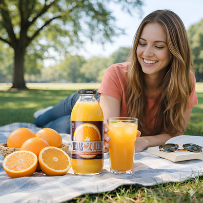 Texas Squeeze Orange Juice, NON GMO Verified, Texas Grown and Bottled, Orange Juice from Concentrate, No Sugar Added, No Preservatives, 16 fl oz, Pack of 12