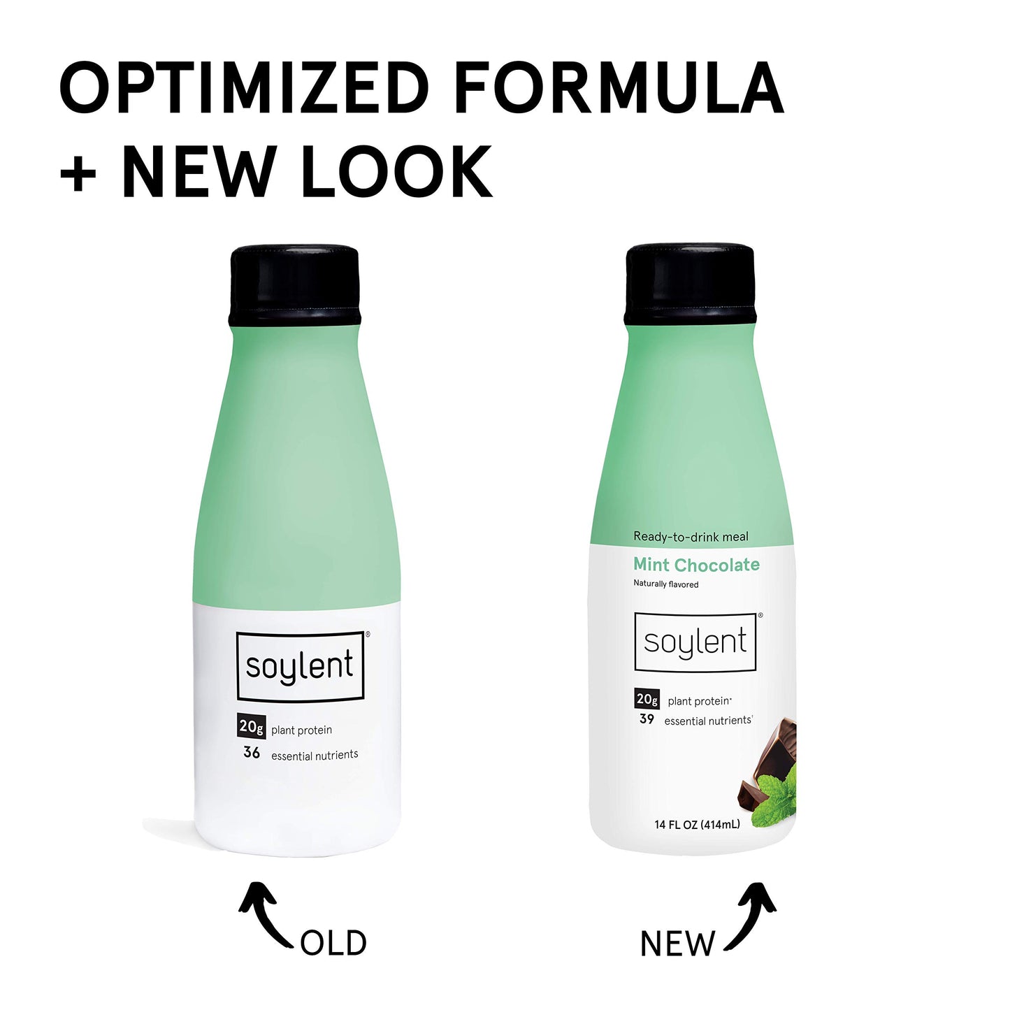 Soylent Mint Chocolate and Vanilla Meal Replacement Shakes, Ready-to-Drink Plant Based Protein Drinks, Contains 20g Complete Vegan Protein and 1g Sugar, 14oz, 12 Pack