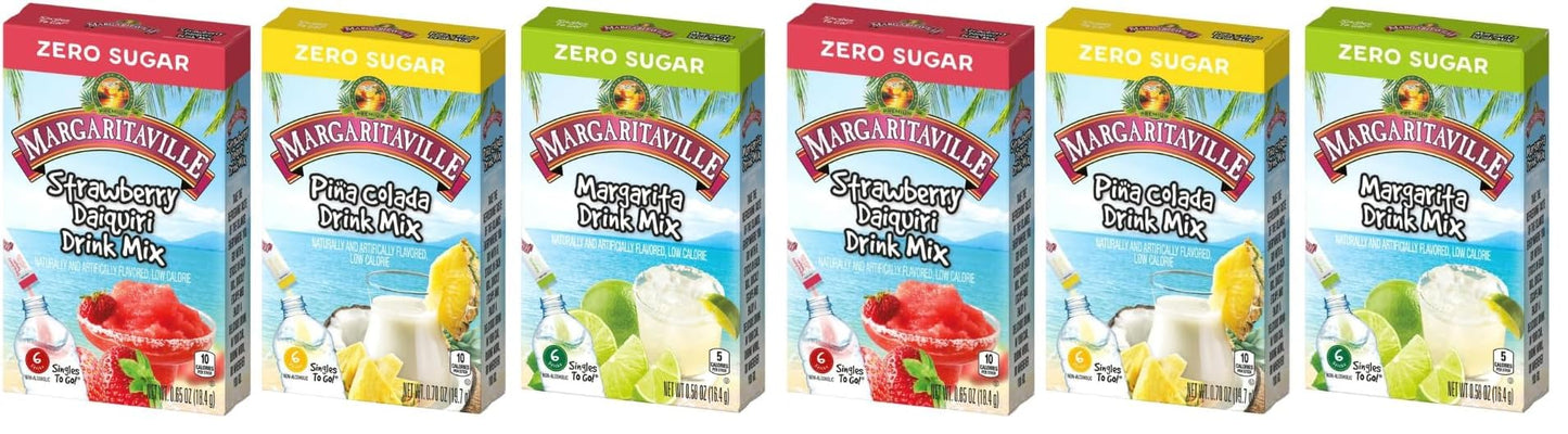 Margaritaville Singles to Go Drink Mix Ultimate Summer Variety Pack, 1 Strawberry Daiquiri, 1 Pina Colada, 1 Margarita, 1 CT (Pack of 2)