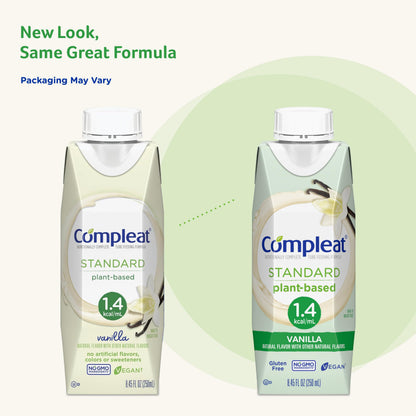 Compleat Standard 1.4mL, Plant Based Nutritionally Complete Shake, Tube Feeding Formula, Vanilla Flavor, 24 Pack, Plant Based